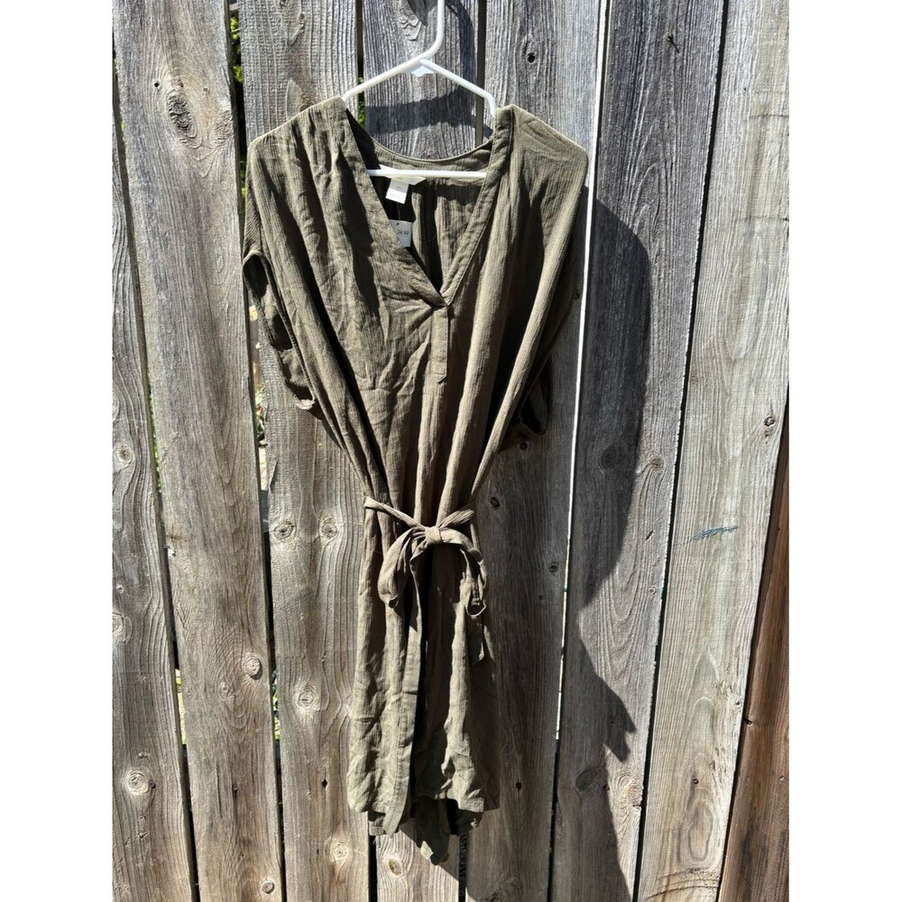 NEW Olive Green Tie-Waist Lightweight Tunic Dress